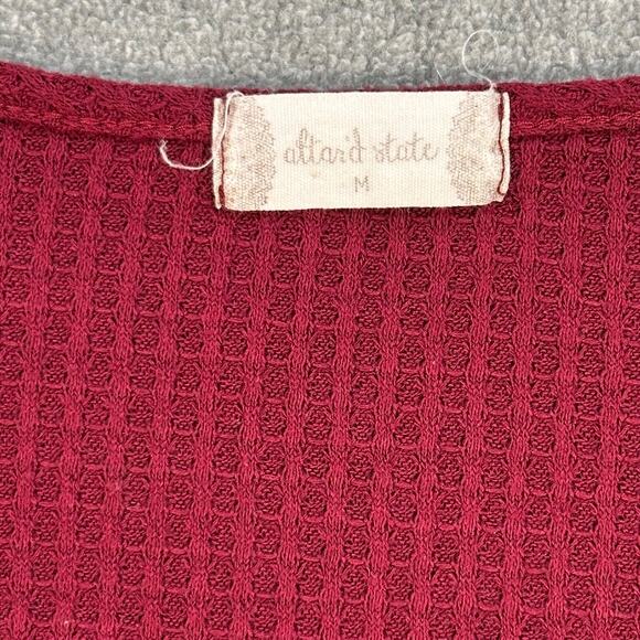 Altar’d State Waffle Knit Shirt Size Medium Burgundy V-Neck Long Sleeve - Picture 3 of 9